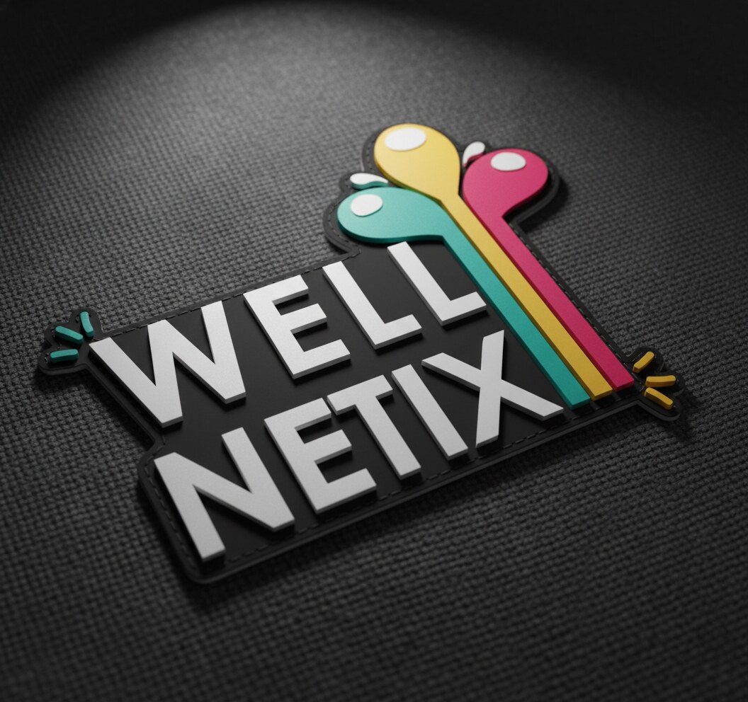 Premium 3D-rendered Wellnetix logo on a black textured surface